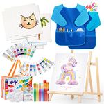 48 Pieces Art Painting Supplies for Toddlers Kids with 12 Paint Brushes, 10 Painting Canvas, 2 Tabletop Easels, 2 Art Smocks, 18 Acrylic Painting Colors, Paint Palettes, Color Guide, Travel Bag