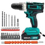 Cordless Drill Driver 18V, Cordless Drill with 3000mAh Battery, 25+3 Torque, 100N.m Max Electric Drill, 27PCS Drill Bits, 2 Speed(2000RPM), LED Light for Home and Garden DIY Project