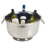 Importacion Large Round Ice Bucket Bowls and Bottle Holders Stainless Steel Party Punch Bowl Champagne Wine Beer Cooler (Ice Bucket with Dimple Design Ø36cm x H21cm)