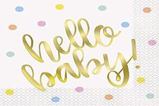 Hello Baby Gold Foil-Stamped Baby Shower Luncheon Napkins (16cm) - Perfect for Baby Showers, Celebrations & Events - 16ct