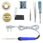 Hillgrove Electronic Repairing 8in1 Mobile Soldering Iron Equipment Tool Machine Combo Kit Set with Flux Paste and Wire 25 W Simple (Flat, Pointed Tip)