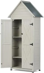 Outdoor Storage Shed with Floor & Adjustable Shelves, Wooden Garden Tool Cabinet Weatherproof, 71" Vertical Patio Organizer
