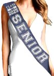 2023 Senior Sash - Block Class of 2023 White & Metallic Silver Navy Blue Satin Sash - Senior Night Supplies and Gifts - Navy Blue