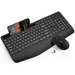 Wireless Keyboard and Mouse Combo, Full-Size Ergonomic Keyboard with Wrist Rest, Phone Holder, Sleep Mode, Silent 2.4GHz Cordless Keyboard Mouse Set for Computer, Laptop, PC, Mac, Windows -SABLUTE