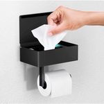 Day Moon Designs Toilet Paper Holder with Shelf - Flushable Wipes Dispenser & Storage Fits Any Bathroom, Keep Your Wet Wipes Hidden - Stainless Steel Wall Mount Bathroom Organizer - Matte Black, Large