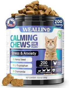 WEALLIN Cat Calming Treats - 200 Chews, Hemp Calming Chew for Cats, Calming Aid for Cats with Hemp Seed Powder Chamomile Melatonin for Cat Anxiety Relief, Separation, Travel, Storms