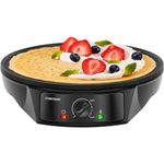 Chefman Electric Crepe Maker Griddle: Precise Temperature Control for Perfect Blintzes, Pancakes, Eggs, Bacon and more, 12 Inch Non-Stick Grill Pan, Includes Batter Spreader & Spatula, Black