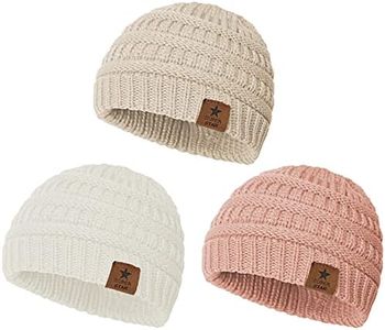 Durio Warm Baby Beanie Soft Knit Baby Girl Hats Infant Newborn Baby Winter Hat Caps Baby Girl Beanie Toddler Girl Winter Hat Cozy Newborn Hats for Baby Girls White & Indi Pink & Apricot 6-36 Months