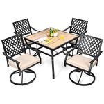 COSTWAY 5PCS Patio Dining Set, Metal Frame Garden Furniture Set with 90cm Square Table, 4 Swivel Chairs & Removable Cushions, Outdoor Conversation Table Chair Set for Balcony Yard Poolside