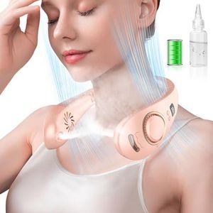 KJXIC Misting Fan Neck Fans that Blow Cold Air-Foldable Fan with Water Spray Misting,Rechargeable Battery Neck Fan,Cordless Quiet Face Travel,Best Gifts for Mother'S Day Father'S Day Birthday Pink