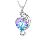 AOBOCO Cat Necklace for Women 925 Sterling Silver Cat Pendant Necklace Embellished with Crystals from Austria, Cat Jewelry Gifts for Cat Lovers, Sterling Silver, Crystal