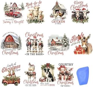 ZMRU 24 Sheets Vintage Christmas Rub On Transfers for Crafts, Rub On Transfers Christmas for Wood，Furniture Decals, Glass, Porcelain, Leather, Canvas, Fabric Projects,3 * 3inch(Farm Christmas)