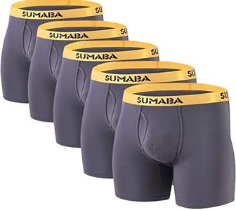 SUMABA Men's Underwear Breathable Long Leg No Ride-up Boxer Briefs for Men Open Fly M L XL 2XL 3XL, Dark Gray-5, Large