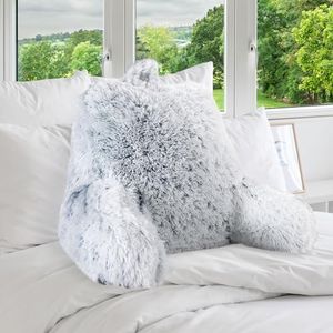 Cheer Collection Fluffy Reading Pillow Chair - Shaggy Hair Chair Pillow with Arms for Bed & Couch, Blue Ombre