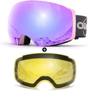 Odoland Magnetic Interchangeable Ski Goggles with 2 Lens, Large Spherical Frameless Snow Snowboard Goggles for Men Women, Pink Frame Rose Lens