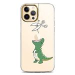 JAHOLAN Clear Case Compatible with iPhone 12 Pro Max Cute Design Flexible TPU Bumper Hard Back Cover Phone Case Hungry Dinosaur Green