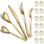 Berglander Gold Cutlery Set 60pcs Service for 12, Titanium Plating Stainless Steel Flatware Set, Gold Spoons Forks Knives Silverware Set for Home, Wedding, Restaurant, Hotel, Dishwasher Safe