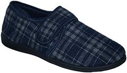 Northwest Territory Diabetic Orthopaedic Mens Easy Close Wide Fitting Strap Shoe Slipper (UK8, Navy Check)