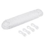 Katai Flag Pole Rope Kit - 80ft 1/4 Inch Thick Nylon White Halyard Rope for Flagpole - Complete with 4 Hook Clips