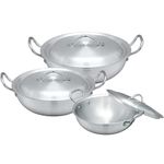 NTI 6 Pcs Master Cook Traditional Karahi Set with Lids | Indian & Pakistani Curry | Professional Or Home Kitchen | Round Wok | Karai | Kadhai | Cookware | Kitchenware | UK Free P&P, CPK199_1-3_3PC