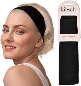 Kitsch Headbands for Women Non Slip - Running Headbands for Girls, Ideal for Working Out, Yoga, Gym, or Lounging | Stretchy Head Bands | Fashion Hair Accessories - Black, 3pcs