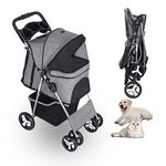 foriy Pet Strollers Foldable with Storage Basket, Dog Strollers Foldable with 4 Wheel Dog Carrier Trolley for Small Pets Dogs Cats-Smoke, Grey