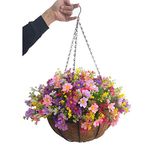 Home and Outdoors Silk Chain Hanging Basket Flowerpot Flowers DIY Artificial Daisy Red Flowers and Pink Flowers Purple (Big Basket)