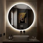 S·BAGNO 24'' Round Bathroom Mirror with Lights, LED Bathroom Vanity Wall Mirror with Anti-Fog, Stepless Dimmable, 3 Colors, Tempered Glass Lighted Vanity Smart Mirror for Bathroom