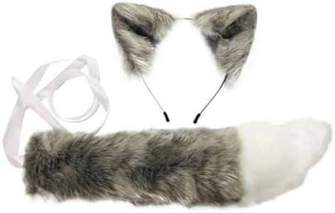 COSYEARS Handmade Fox Wolf Ears Headband and Faux Fur Tail for Halloween Cosplay Party Costume Accessories
