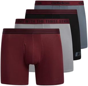 adidas Men's Core Stretch Cotton Boxer Brief Underwear (4-Pack), Shadow Red/Black/Grey, Medium