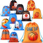 12 Pcs Sports Party Favor Sports Drawstring Gift Bags Travel Sports Candy Goodie Bags for Party Workout Supplies (Basketball,10 x 12 Inch)