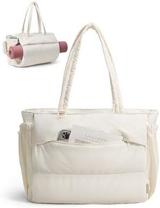 BAGSMART Tote Bag for Women, 22L Puffer Gym Bag for 40oz Tumbler, Work Tote Handbag for Travel Yoga College,Cream