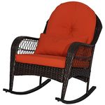 RELAX4LIFE Garden Rocking Chair, Outdoor Lounge Rattan Chair with Lumbar Pillow & Cushion, Wicker Relaxing Rocker Armchair Seat for Patio Poolside Backyard (Red)