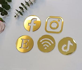 Acrylic Social Media Icons,PMMA Social Media Sign Sticker,Acrylic Social Media Logo Icons for Business Social Media Plaque (4CM, Gold Mirror)