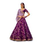 Zeel Clothing Women's Faux Silk Semi stitched Lehenga Choli (7025_Purple_Free Size)