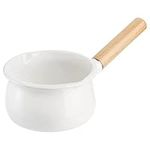 Jucoan 1 Quart Enamel Milk Pan with Dual Pour Spout, Small Enamel on Steel Saucepan Milk Pot Butter Warmer with Wooden Handle, Stove Top Soup Pot for Home Kitchen Cooking Heating Boiling