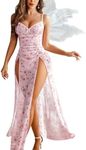 Avidlove Sexy Nightgown for Women Mesh Floral Slit Pleated Lingerie with Underwire V Neck Long Dress