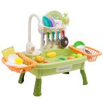 Play Sink with Running Water for Toddlers,Pretend Kitchen Toys for Kids with Tableware Accessories Vegetable Fruit,Pretend Role Dishwasher Toy,Gifts for Boys Girls(Green)