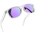 Joopin Trendy Polarized Sunglasses for Women Men, UV Protection Driving Sun Glasses Square Frame Womens Sunglasses (Purple Mirrored Lens/Clear Frame)