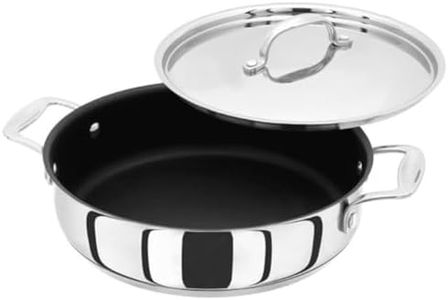 Stellar 7000 S764 Stainless Steel Non-Stick Sauteuse Pan with Lid 24cm, Twin Handles, Induction Ready, Dishwasher Safe - 10 Year Non-Stick Warranty