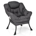 KOMFOTT Modern Accent Chair, Soft Upholstered Lazy Sofa with Side Pocket & Armrests, Single Sofa Armchair, Leisure Sofa Chair for Living Room, Bedroom (1, Gray)