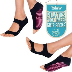 Tucketts Allegro Toeless Non-Slip Grip Socks - Anti Skid Yoga, Barre, Pilates, Home & Leisure, Pedicure - S/M - 2 pairs Black