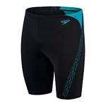 Speedo Men's Hyperboom Splice Jammer Swimming Trunks, Quick Drying, Training, Fitness, Chlorine Resistant , Black/Bolt, 34