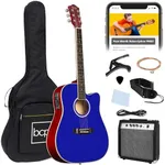 Best Choice Products Beginner Acoustic Electric Guitar Starter Set w/ 41in, All Wood Cutaway Design, Gig Bag, Strap, Picks - Dark Blue