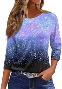 3/4 Length Sleeve Womens Tops Boho for Women Dressy Casual Everyday Wear Navy S