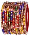 LAVAZZA Premium Glass Bangles Set with Golden Diamond Stone, Beads & Mirror For Women & Girls | churi set for women | Daily use Glass Bangles | Girl's Bangles Multi color-(Kamakhya-Multi-2.8)