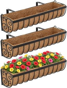 VOXOR Railing Planter Boxes, 30 Inch Window Boxes Planters, Balcony Planters with Adjustable Brackets & Coco Liner & Support Rod for Outdoor Fence, Deck, Porch, and Patio Gardening, 3 Pack