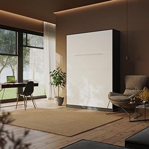 Schrankbett Standard 140x200 Vertikal Anthrazit/Weiß ausklappbares Wandbett, ideal geeignet als Wandklappbett fürs Gästezimmer, Büro, Wohnzimmer, Schlafzimmer, Anthrazit/ Weiß, 140 vertikal