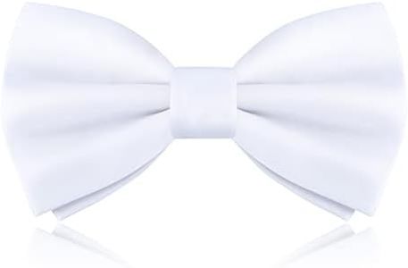 Men's Pre-Tied Bow Tie, Tux Bowtie Solid Color Neck Bow Ties Adjustable Length Formal Satin Bow Tie for Wedding Party, White, 7 * 12 cm ± 1 cm