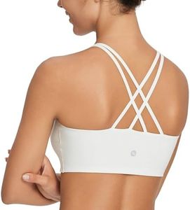 baleaf Nuleaf Sports Bras for Women, Strappy Longline Yoga Padded Bras, High Impact Molded Cups Workout Crop Top White XS